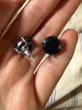 Neiman Marcus Black Moissanite Stud Earrings Round Silver Setting